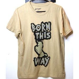 Lady Gaga “Born This Way” Tee Studded Unicorn Graphic Tan Short Sleeve, Size M